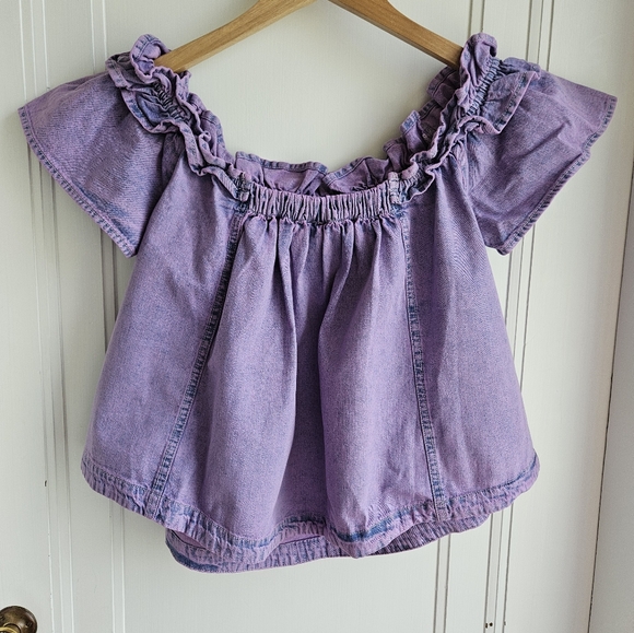 Free People Orchid Overdye lilac Denim scoop elastic Maxine Top - Picture 9 of 14